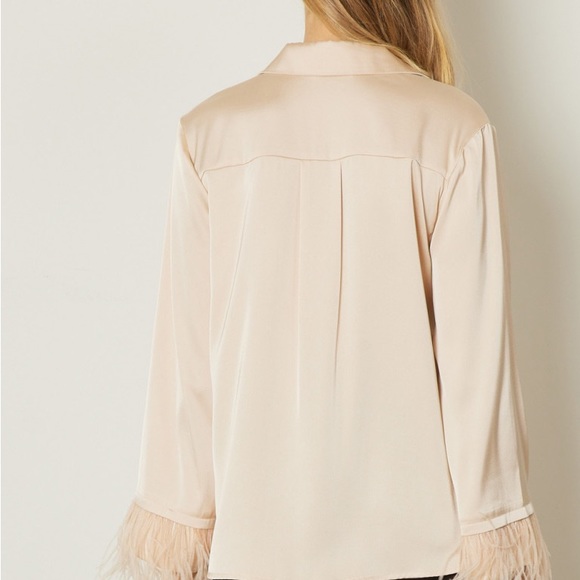 🌻🌻🌻ENTRO silk like top with faux feathers 🌻🌻🌻 - Picture 6 of 10